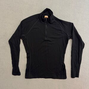 Icebreaker Sweater Large Women's Merino Wool Black 1/4 Zip Pullover Base Layer